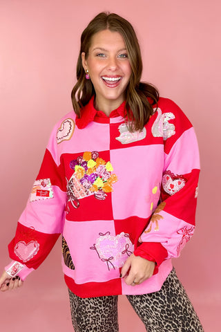 Queen Of Sparkles Red & Pink Checkered Valentines Icon Sweatshirt