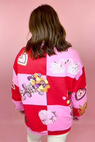 Queen Of Sparkles Red & Pink Checkered Valentines Icon Sweatshirt
