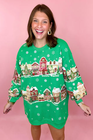 Queen Of Sparkles Snowy Christmas Village Sweatshirt Dress