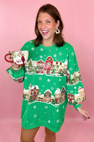Queen Of Sparkles Snowy Christmas Village Sweatshirt Dress