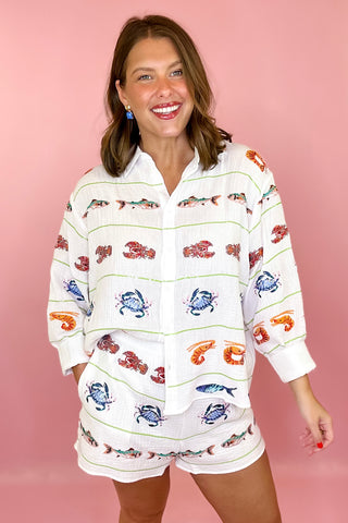 Queen Of Sparkles Striped Seafood Gauze Short