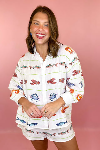 Queen Of Sparkles Striped Seafood Gauze Short