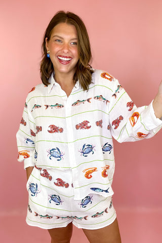 Queen Of Sparkles Striped Seafood Gauze Short