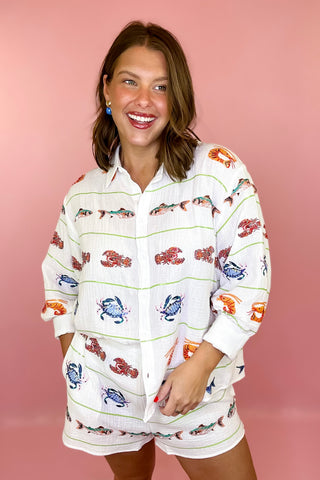 Queen Of Sparkles Striped Seafood Gauze Top