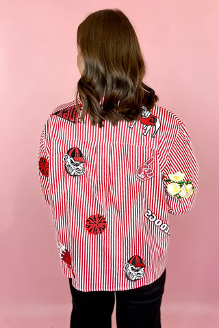 Queen Of Sparkles UGA Mini Icon Striped Button Down Long Sleeve Top