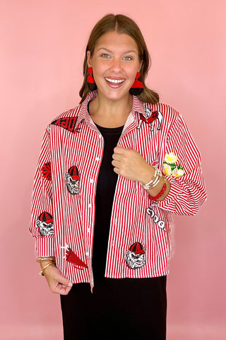 Queen Of Sparkles UGA Mini Icon Striped Button Down Long Sleeve Top