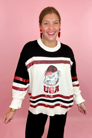 Queen Of Sparkles UGA Striped Colorblock Sweater