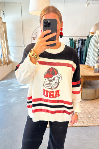 Queen Of Sparkles UGA Striped Colorblock Sweater