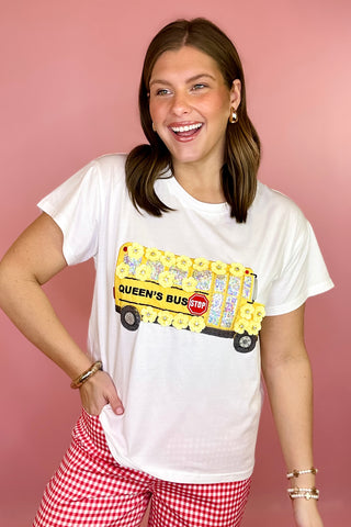 Queen Of Sparkles White & Yellow Sequin Flower School Bus Tee