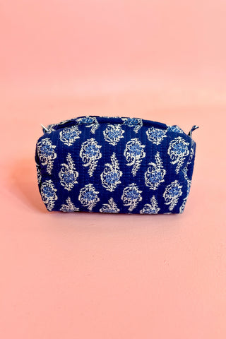 Quilted Cosmetic Bag Set - Navy Water Print