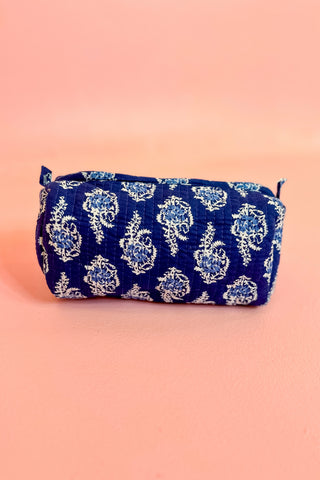 Quilted Cosmetic Bag Set Navy Water Print