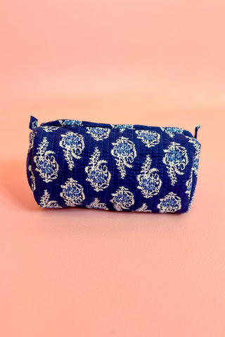 Quilted Cosmetic Bag Set Navy Water Print
