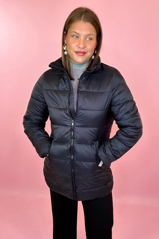 Quilted Long Puffer Jacket Black