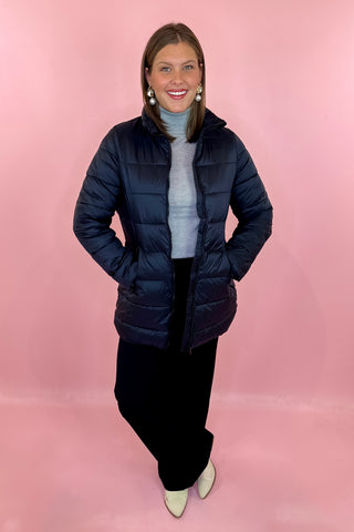 Quilted Long Puffer Jacket Black