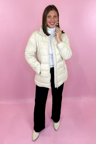 Quilted Long Puffer Jacket Cream