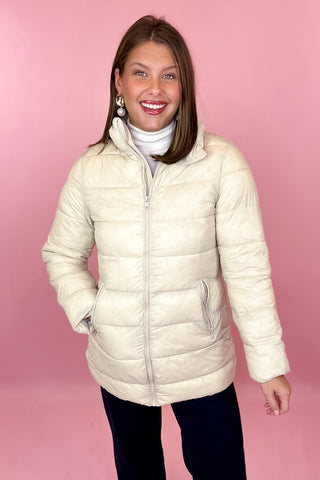 Quilted Long Puffer Jacket Cream