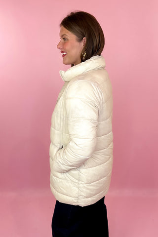 Quilted Long Puffer Jacket Cream