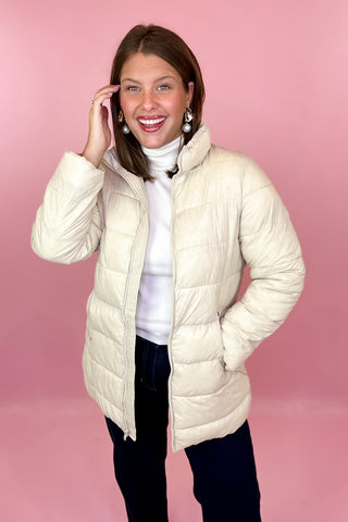 Quilted Long Puffer Jacket Cream