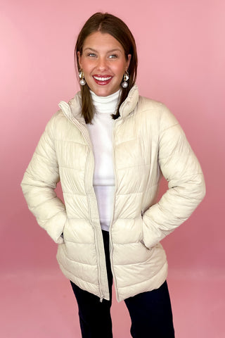Quilted Long Puffer Jacket Cream