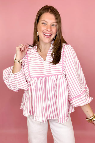 pink stripe babydoll top