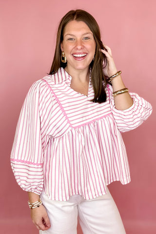 pink stripe babydoll top