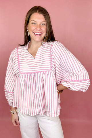 pink stripe babydoll top