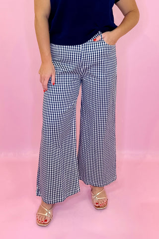 Gingham Straight Leg Pants Navy