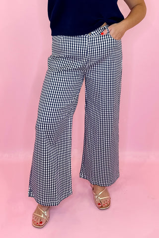 Gingham Straight Leg Pants Navy