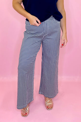 Gingham Straight Leg Pants Navy