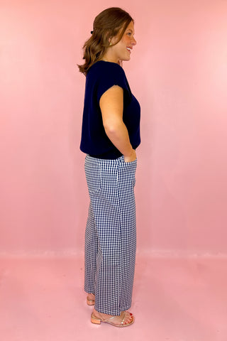 Gingham Straight Leg Pants Navy