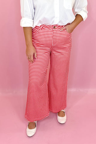 Gingham Straight Leg Pants Red