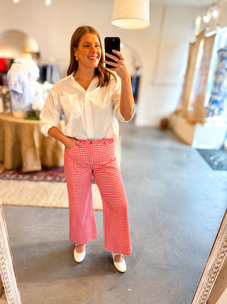Gingham Straight Leg Pants Red