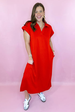 Red polo midi dress casual dress 