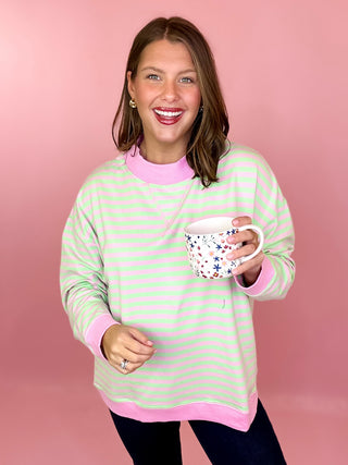 pink and mint striped pullover