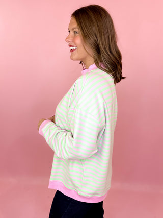 pink and mint striped pullover