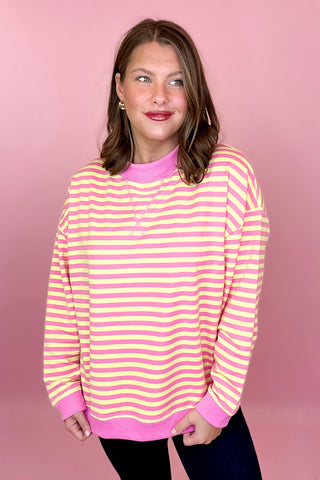 pink and yellow stripe pullover