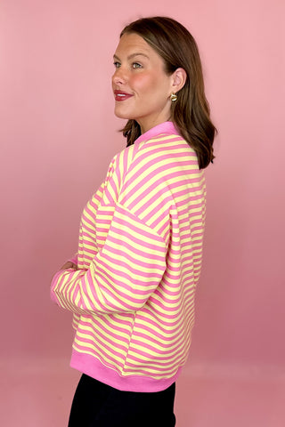 pink and yellow stripe pullover