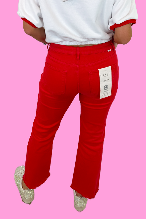 Risen red cropped straight leg jean