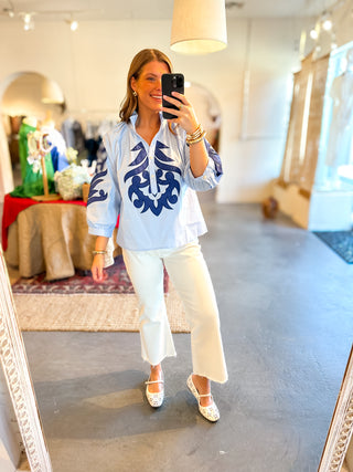 Embroidered Top Blue