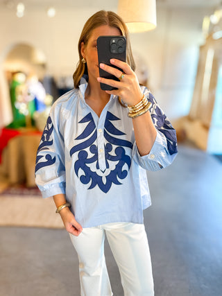 Schedule Me In Embroidered Top Blue