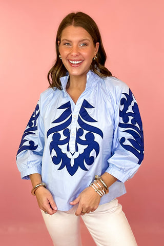 Schedule Me In Embroidered Top Blue