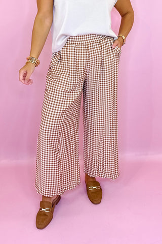 Scout It Out Gingham Wide Leg Pant Taupe