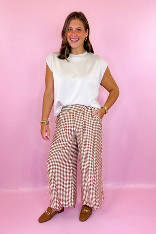 Scout It Out Gingham Wide Leg Pant Taupe