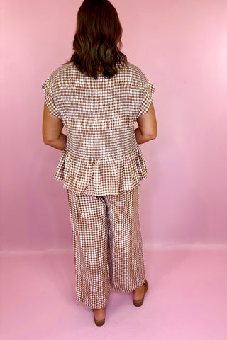 Scout It Out Gingham Wide Leg Pant Taupe
