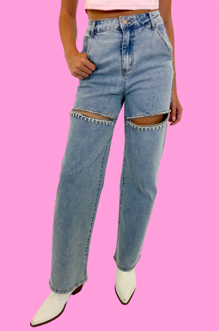 Swiftie Rhinestone Cutout Straight Jean