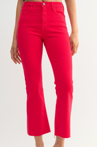 Carlie High Rise Crop Flare Jean - Red