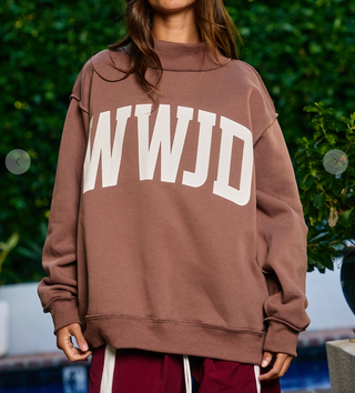 PRE ORDER (12/16): WWJD/Amen Reversible Mock Sweatshirt - Brown
