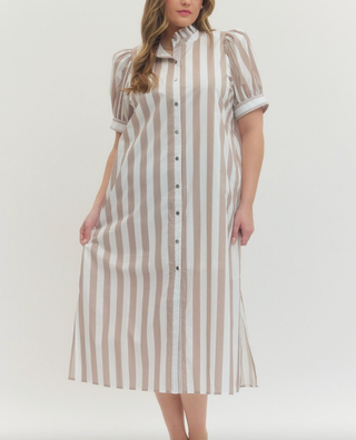 Leading Lines Stripe Midi Dress - Taupe/White