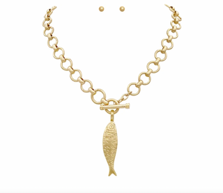 Texture Fish Necklace - Vintage Gold