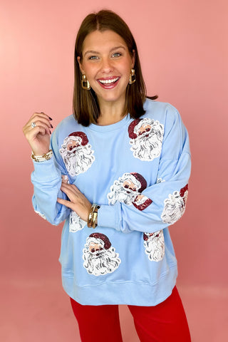 Sequin Santa Oversized Sweatshirt Blue